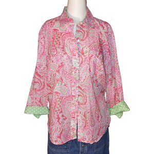 Jones of New York Signature Coral, pink, white and green color paisley size L